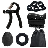 Black 5-Piece Hand Grip Strength Training Set – Adjustable Grip Exerciser, Silicone Grip Rings & Grip Ball