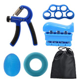 Blue 5-Piece Hand Grip Strength Training Set - Adjustable Grip Exerciser, Silicone Grip Rings & Grip Ball